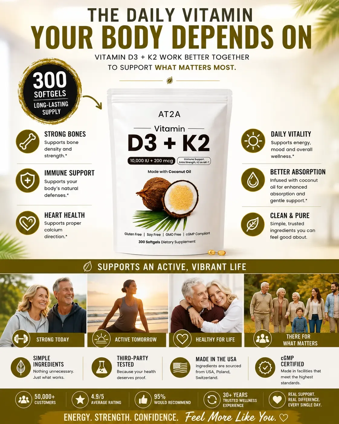 AT2A D3+K2 (MK7) Coconut Oil Softgels